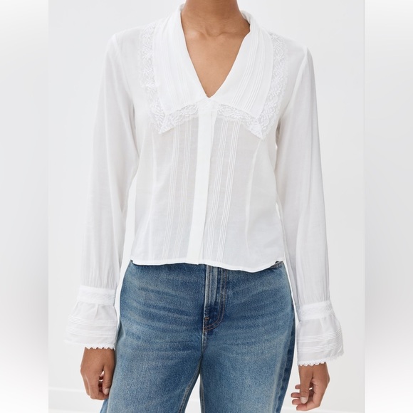 Reformation Vivi Voile Lace Trim Cotton-Blend Blouse – White – Size 12 - Picture 1 of 13